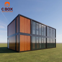 Cbox Maison Modulaire Conteneurisée à 2 Étages Effet Bois Démontable avec Option Mur Rideau en Verre pour Bureau ou Hôtel de Vacances