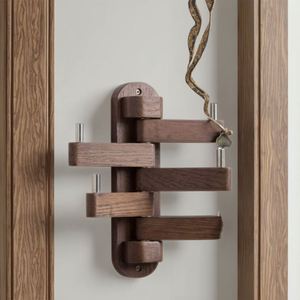 Walnut <b>Wood</b> Foldable <b>Coat</b> <b>Hook</b> WallMounted Clothing Organizer for Bedroom SpaceSaving Durable Design Easy Installation - Product Image 1