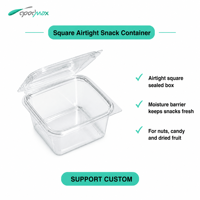 Boîte à fruits secs en plastique PET transparent écologique personnalisée, 375 g, conteneur en plastique carré hermétique pour noix, bonbons