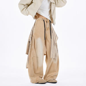 Pantalons en <span class=keywords><strong>jean</strong></span> streetwear à jambes larges à volants <span class=keywords><strong>beige</strong></span> personnalisés, jeans décontractés de haute qualité pour toutes les saisons, jeans amples pour hommes - Product Image 1