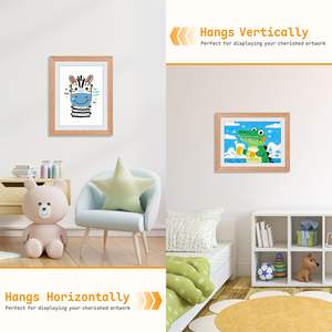 Cadre d'art pour enfants en bois massif à ouverture frontale, cadre d'affichage d'œuvres d'art pour enfants modifiable, rangement mural, décoration murale, cadres à dessin - Product Image 4