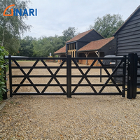 Portail double rustique en alliage d'aluminium imitation bois pour ferme, portail battant pour allée extérieure de villa