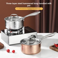 Casserole en acier inoxydable martelé or rose avec couvercle et longue poignée pour restaurant, hôtel, traiteur, cuisine domestique