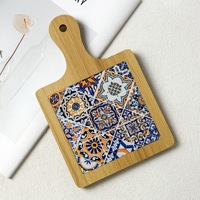 Sous-plat en MDF avec longue poignée, motif floral marocain et portugais, résistant à la chaleur, pour la décoration de table de cuisine