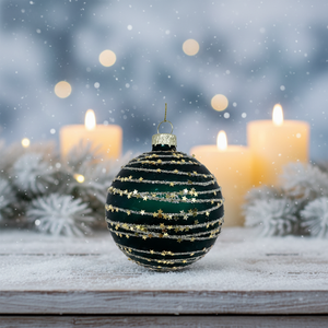 Boules de Noël en verre vert profond de 8 cm avec paillettes et motifs peints, forme ronde, à suspendre, <span class=keywords><strong>Bola</strong></span> de Navidad - Product Image 5