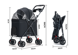 Classic Black Pet Stroller With 4 Wheels Breathable Mesh Foldable For <b>Dogs</b> - Product Image 4