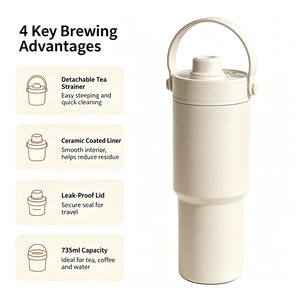 735ml Portable Handle Ceramic Coated Liner Insulated Tumbler With Removable Tea <b>Filter</b> <b>Water</b> <b>bottle</b> custom logo - Product Image 3