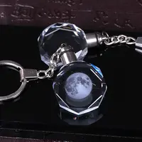 Chaveiro de vidro com gravação a laser, porta-chaves transparente com cristal de led