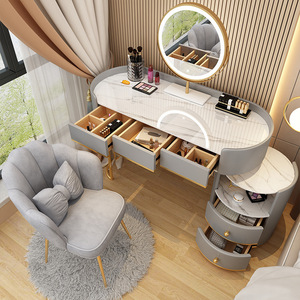 Espejo LED Moderno Ajustable con Iluminación, Tocador de Madera de Pino Sólido con Almacenamiento para Hotel, Apartamento, Dormitorio, No Requiere Instalación - Product Image 5