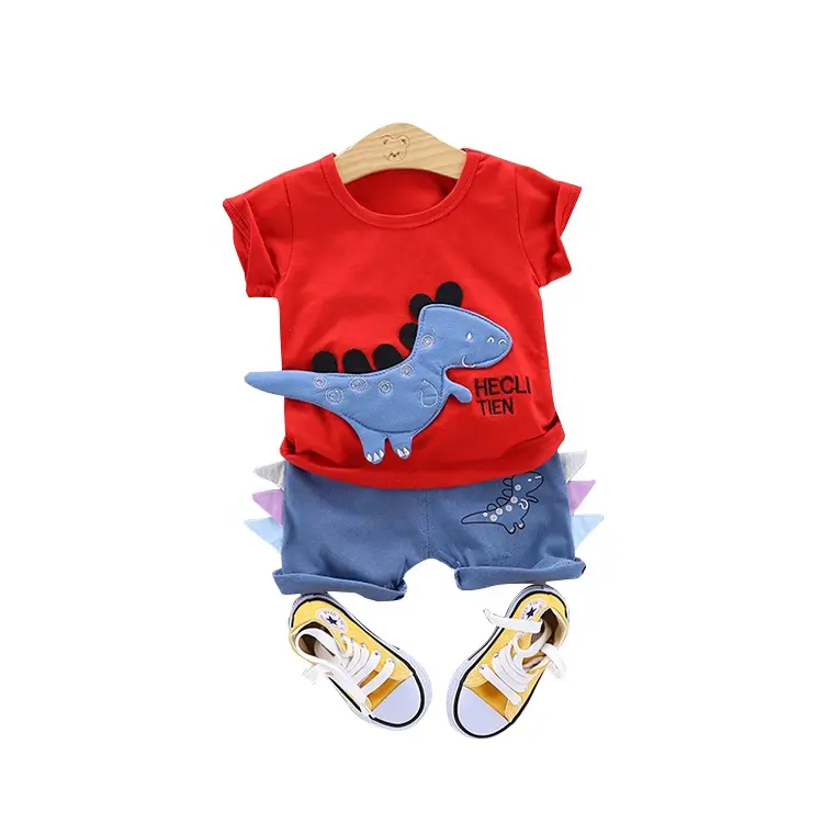 Wholesale Organic Baby Clothes Babies Product Cartoon Plain T-shirts and Shorts Sets From China Supplier