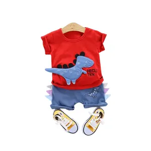 批发有机婴儿服装婴儿产品卡通纯色t恤和短裤套装从中国供应商