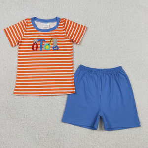 Wholesale 2Pcs Summer Outfit Toddler Baby Boy Tools Embroidery Striped Short Sleeve T-Shirt Solid Shorts Set&<b>Bubble</b> Romper <b>Kids</b> - Product Image 2