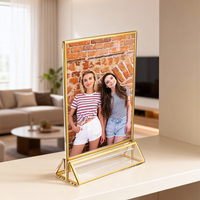 Cadres acryliques double face personnalisables, support d'affichage, bordure en acrylique, support de signalisation, vente en gros, or, A5, 3 mm, cadre photo avec base