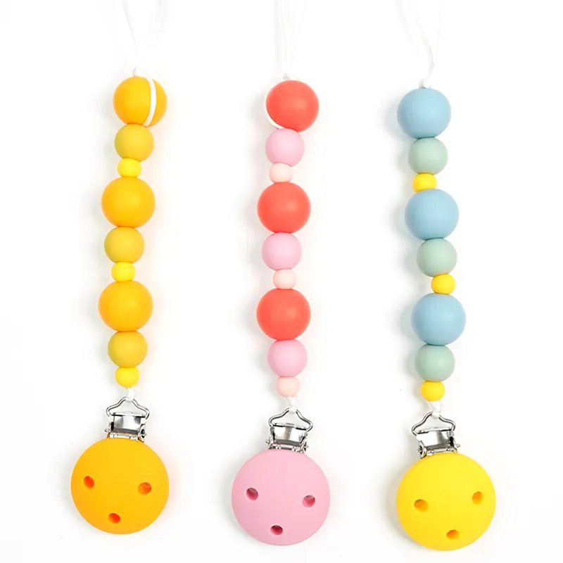 Silicone Bead For Pacifier Clip Silicone Teething Beads Baby Chain Wooden Dummy Clip Silicon Pacifier Holder Clip