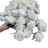 Bunga Mawar Tunggal Putih Buatan Tangan Sutra Mewah Grosir untuk Dekorasi Tengah Meja, Daun Bunga, Natal, Hari Valentine, Thanksgiving