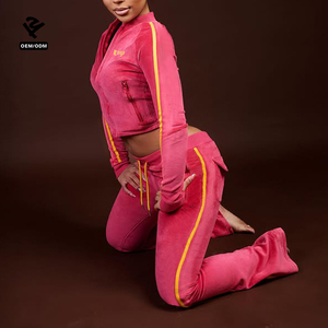 Completo da Yoga in <span class=keywords><strong>Velluto</strong></span> Personalizzato con Giacca con Zip e Striscia Laterale, Pantaloni a Zampa, <span class=keywords><strong>Tuta</strong></span> in <span class=keywords><strong>Velluto</strong></span> per <span class=keywords><strong>Donna</strong></span>, Abbigliamento Sportivo da Palestra, <span class=keywords><strong>Tuta</strong></span> da Jogging - Product Image 6