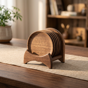 Wood <b>Coaster</b> <b>Set</b> With Holder Round Wooden Drink <b>Coasters</b> Reusable Eco Friendly Table Mat for Coffee Table - Product Image 2