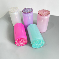Couvre-boîtes colorés anti-fuite, couvre-boîtes en strass pour canettes de bière de 16 oz, couvre-boîtes en acrylique coloré pour canettes en verre de 16 oz