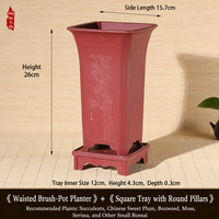 Pot Bunga Resin Persegi 15.7cm dengan Banyak Lubang Drainase Ramah Lingkungan Gaya Cina Sederhana untuk Penggunaan di Meja Taman dengan Anggrek Bonsai.