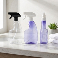 Pulvérisateur en plastique rechargeable PET 500 ml, modèle S-28 à dents, pour dilution de nettoyant pour sols, type poussoir, transparent