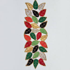 Embroidered Leaf Pattern Table <b>Runner</b> Classic Home Decor <b>Washable</b> Hand Wash - Product Image 1