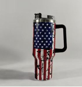 40 oz Stainless Steel Tumbler Handle Lid <b>Straw</b> Travel Mug National Flag 12-24hr Thermal Vacuum Insulated Car American Style - Product Image 2