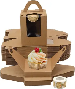 Großhandel benutzer definierte Logo gedruckt einzelne einzelne Mini Lebensmittel qualität Geschenk Kraft papier Fenster Loch Tasse Kuchen Verpackung Cupcake Box