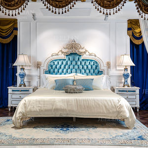 Cama Doble Xingchen Azul con Revestimiento de Madera Maciza con Incrustaciones de Chapa de Madera, Estilo Francés Moderno, para Dormitorio Suave de Villa, para JEELIAN, Dormitorio de Estilo Francés Moderno - Product Image 2