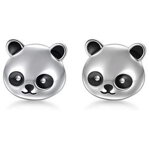 Pendientes de Oro Blanco E2284 con Diseño de Panda de Dibujos Animados, Lindos, Unisex, para Uso Diario, Joyería Fina - Product Image 1
