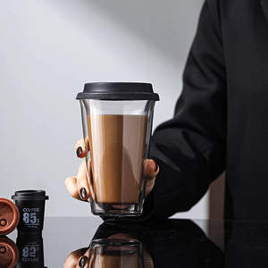 Tazza da <span class=keywords><strong>caffè</strong></span> riutilizzabile da viaggio da 350ml bicchiere da <span class=keywords><strong>caffè</strong></span> isolato a <span class=keywords><strong>doppio</strong></span> strato trasparente tazza da <span class=keywords><strong>caffè</strong></span> in <span class=keywords><strong>vetro</strong></span> con coperchio in silicone - Product Image 5