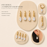 Ensemble de boucles d'oreilles pendantes Huggie en zircon transparent de quatre formes, bijoux fantaisie pour femmes, cadeaux pour femmes