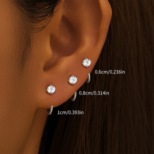 CANNER Ensemble de 3 boucles d'oreilles clous en argent sterling 925 plaqué or, avec zircon en forme de C à quatre griffes, bijoux pour femme - Product Image 5