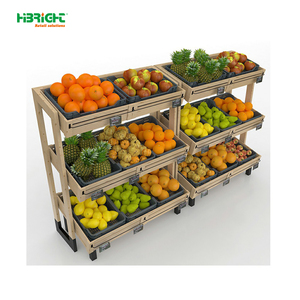 Robusto Espositore Verticale a 3 Ripiani in Legno per Frutta e Verdura - Product Image 2