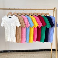Top de Punto Casual de Manga Corta para Mujer, Primavera-Verano, con Diseño Bordado, Logotipo y Bolsillos, Top Elegante de Cuello Redondo