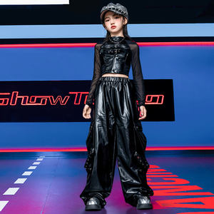 Tenues de scène de jazz pour filles, fermeture éclair, polyester, haut à manches longues et short skinny taille haute, ensemble deux pièces - Product Image 1