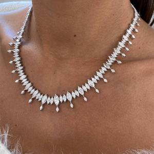 26.00CT Marquise Cut Moissanite Diamond Tennis <b>Necklace</b> 925 Sterling Silver Dainty <b>Statement</b> <b>Necklace</b> Anniversary Engagement - Product Image 3