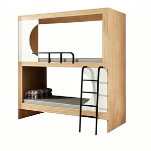 Lit superposé en bois avec échelle, rangement <span class=keywords><strong>intégré</strong></span> et rideaux d'intimité pour chambre d'enfant - Product Image 1