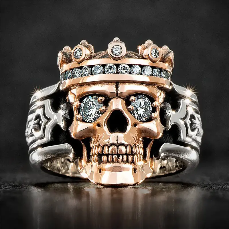 Punk Personality Alloy Mechanical Skull Ring Trending Silver Plated Skull Men Ring Party Jewelry Size 6/7/8/9/10/11/12/13