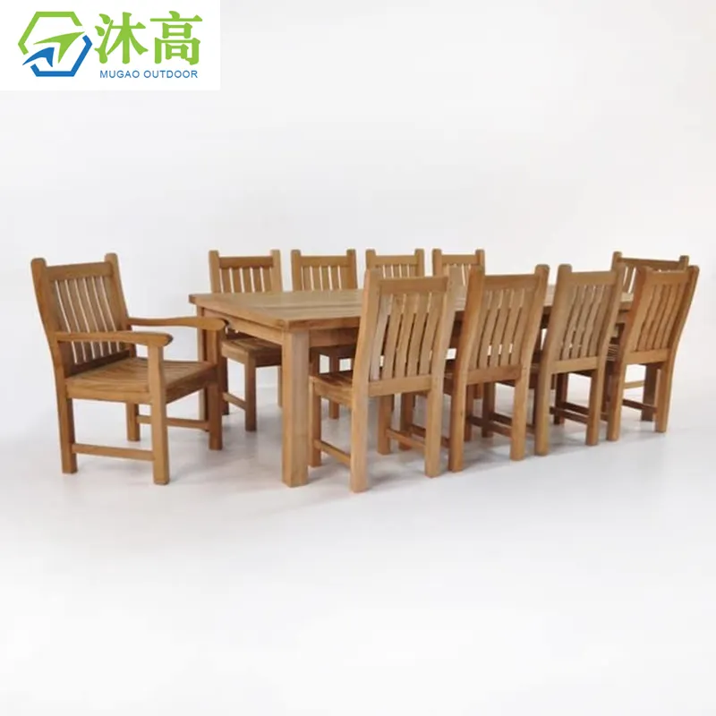 工場卸売屋外家具テーブルセット10席屋外木製椅子とテーブル木製ガーデン家具セット