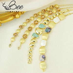 Summer Hot Sale 14k Plated Jewelry Elegant <b>Crystal</b> <b>Bracelet</b> Irregular Enamel Resin Handmade Cuban Chains <b>Bracelets</b> For Gifts - Product Image 2