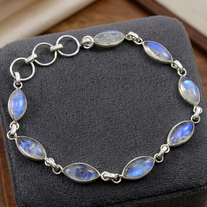 Bracelet chaîne en argent sterling 925 avec pierre de lune arc-en-ciel taille marquise pour femme - Product Image 1