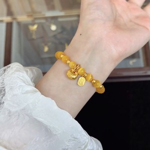สร้อยข้อมือคริสตัลตาแมวชุบทองสไตล์โบราณพร้อมลูกปัด สร้อยข้อมือนำโชคสำหรับผู้หญิง เครื่องประดับที่ประณีตและมีระดับ - Product Image 3