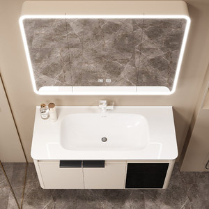 Smart <b>Lighting</b> <b>Mirror</b> Honeycomb-Patterned Latte-Colored <b>Vanity</b> Cabinet Wall-Mounted Bathroom Cabinet - Product Image 3