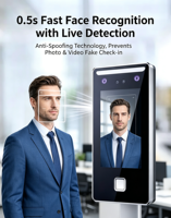 Macchina per Controllo Accessi e Rilevamento Presenze Multi-Biometrica (Facciale/Palmo/Impronta Digitale) con Sistema Operativo Linux, Display Touchscreen e Archiviazione Cloud