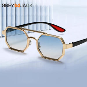 Gafas de Sol Metálicas Poligonales Grises con Marco Dorado, Protección UV400, Unisex, para Conducir, Lentes Tipo 3, Material AC - Product Image 1