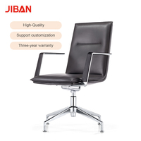Chaise de bureau exécutive ergonomique moderne en cuir avec pieds fixes en alliage d'aluminium et dossier solide pour bureau à domicile et atelier