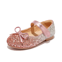 Chaussures plates Mary Jane Hicute roses à paillettes avec nœud, fermeture auto-agrippante, tendance mode printemps-automne pour enfants, filles et tout-petits
