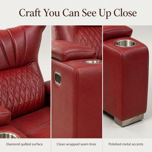 Sillón Reclinable Eléctrico de Cuero con Respaldo Alto, Sofá Individual Reclinable para Cine en Casa con Portavasos Integrados, Sillón con Patas de Metal - Product Image 4