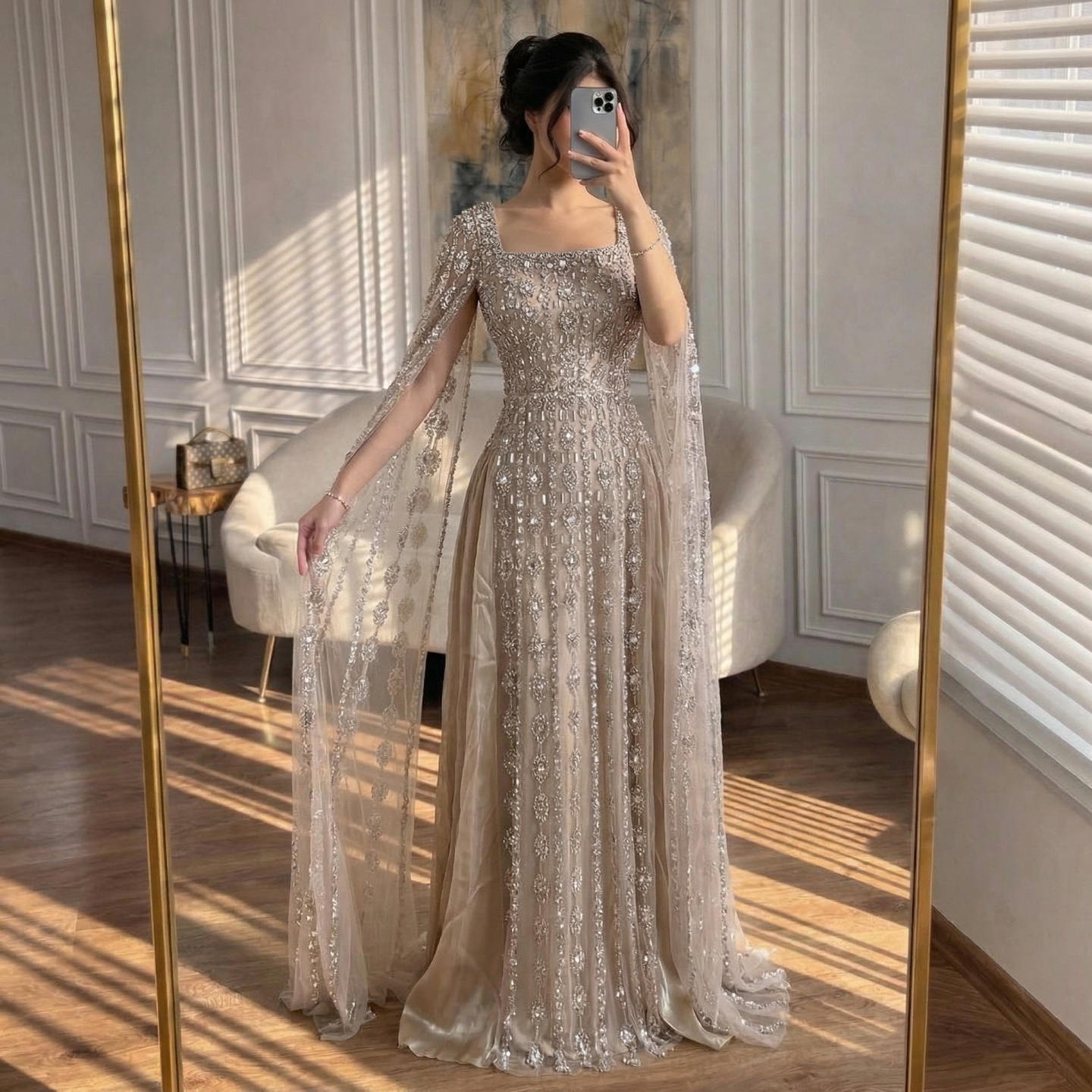 Red Cape Dress - Elegant Floor-Length Party Gown 2025