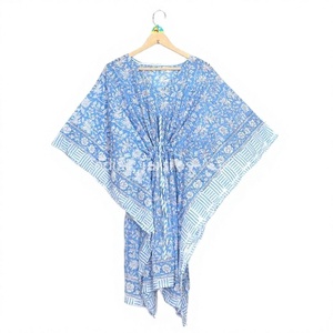 Tela de Algodón Ecológica Tejida a Mano con Estampado Floral, Cuello en V, Estilo Bohemio Hippie, Corta, para Mujer - Product Image 1